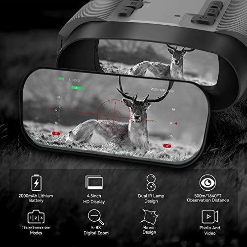  ACPOTEL Night Vision Binoculars with 3" Screen - Day & Night Vision Goggles for Adults, 1-8x Zoom, 1280P Photos & 40Hz Videos, 32GB Memory Card, Rechargeable Lithium Battery, Perfect for Hunting & Wildlife Observation