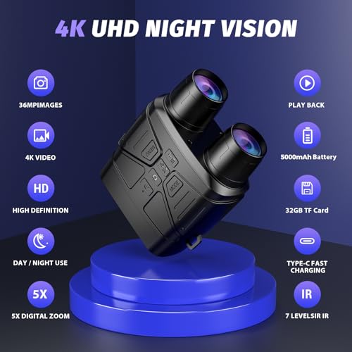  Nightfox 4K Night Vision Binoculars - High-Definition Night Vision Goggles with 3" HD Screen, Photo & Video Recording, and 32GB Memory Card