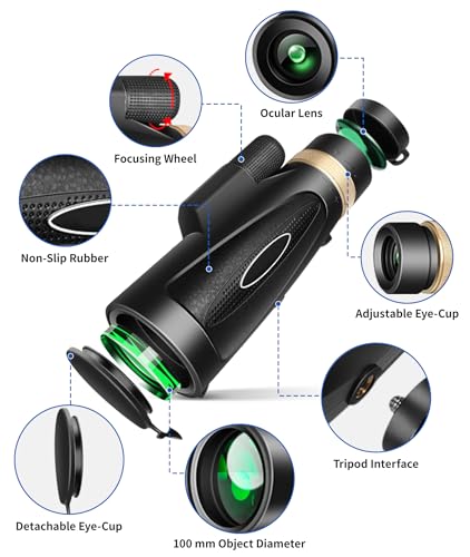 MD.LIFE 80x100 High Power Monocular Telescope with Smartphone Adapter Tripod, Larger Vision Monoculars for Adults with BAK4 Prism