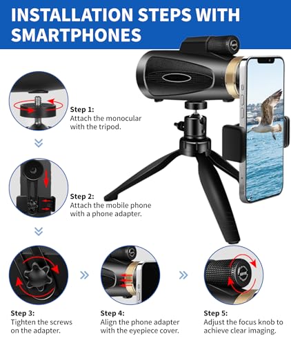 MD.LIFE 80x100 High Power Monocular Telescope with Smartphone Adapter Tripod, Larger Vision Monoculars for Adults with BAK4 Prism