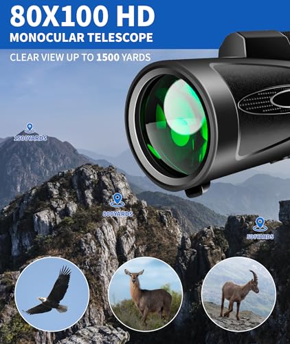 MD.LIFE 80x100 High Power Monocular Telescope with Smartphone Adapter Tripod, Larger Vision Monoculars for Adults with BAK4 Prism