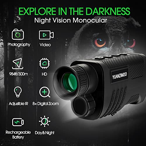 YUANZIMOO Night Vision Monocular Digital Infrared Monocular Telescope for 100% Darkness with 8X Zoom 2000mAh Rechargeable Battery Upgrade Tripod 32 GB SD Card & Card Reader