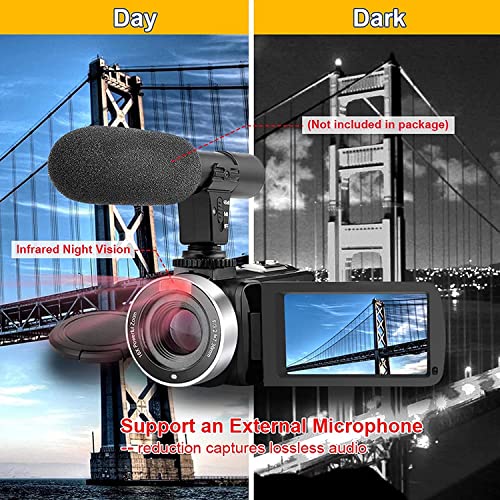 Seree Video Camera Camcorder Full HD 1080P 30FPS 24.0 MP IR Night Vision Vlogging Camera Recorder 3.0 Inch IPS Screen 16X Zoom Camcorders Camera Remote Control with 2 Batteries
