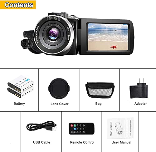 Seree Video Camera Camcorder Full HD 1080P 30FPS 24.0 MP IR Night Vision Vlogging Camera Recorder 3.0 Inch IPS Screen 16X Zoom Camcorders Camera Remote Control with 2 Batteries