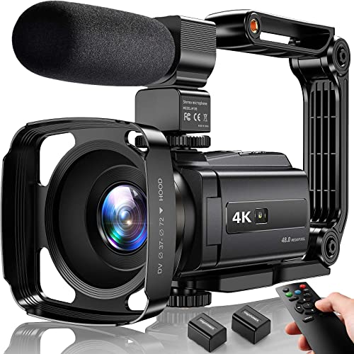 Zniaraki 4K Video Camera Camcorder 48MP UHD WiFi IR Night Vision Vlogging Camera for YouTube 16X Digital Zoom Touch Screen Camera Recorder with Microphone, Handheld Stabilizer, Lens Hood, Remote,2 Batteries