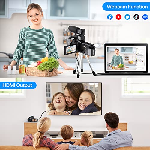 Zniaraki 4K Video Camera Camcorder 48MP UHD WiFi IR Night Vision Vlogging Camera for YouTube 16X Digital Zoom Touch Screen Camera Recorder with Microphone, Handheld Stabilizer, Lens Hood, Remote,2 Batteries