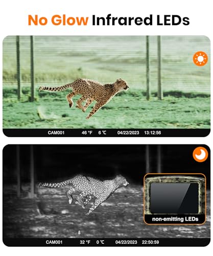 Dargahou Trail Camera - 4K 48MP Game Camera with Night Vision, 0.05s Trigger Motion Activated Hunting Camera, IP66 Waterproof, 130 Wide-Angle with 46pcs No Glow Infrared Leds for Outdoor Wildlife