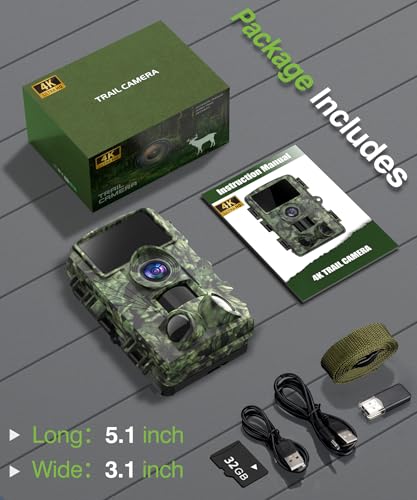 Dargahou Trail Camera - 4K 48MP Game Camera with Night Vision, 0.05s Trigger Motion Activated Hunting Camera, IP66 Waterproof, 130 Wide-Angle with 46pcs No Glow Infrared Leds for Outdoor Wildlife