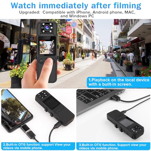 Sixmou Body Camera with Audio and Video Recording, 6 Hours HD 1296P Body Cam with 180° Rotating Lens, Night Vision, 64G B9 Body Worn Camcorder, Personal Travel, Walking, Police Law Enforcement