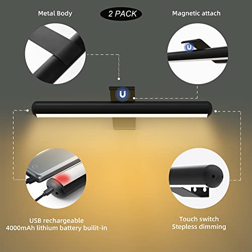 2pack Rechargeable Picture Lights with Remote, Metal, Black