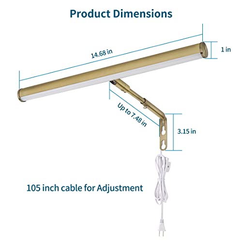Xbuyee LED Picture Lights, 14 Inch Antique Brass