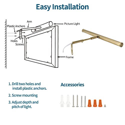 Xbuyee LED Picture Lights, 14 Inch Antique Brass