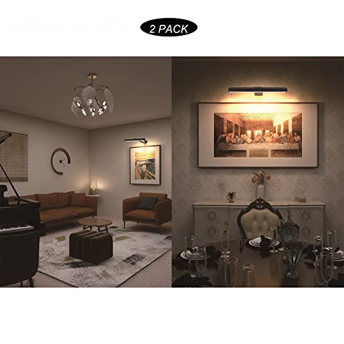2pack Rechargeable Picture Lights with Remote, Metal, Black
