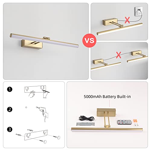 HOWMZON Battery Operated Art Picture Light 16" Brass