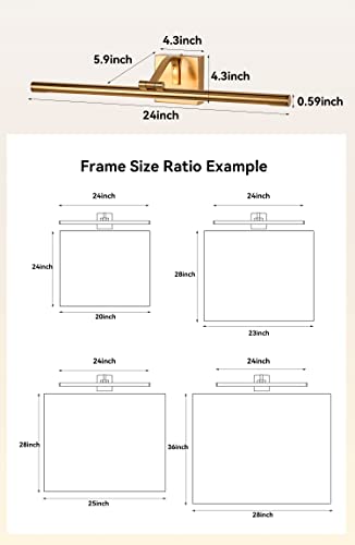 SEEDIQ Dimmable Picture Light 24 Inch Brass Finish