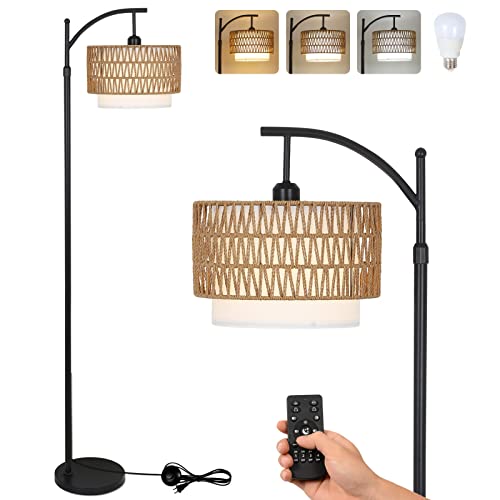 Boho Arc Floor Lamp with Remote Control & Dimmable Bulb