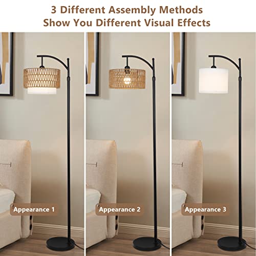Boho Arc Floor Lamp with Remote Control & Dimmable Bulb