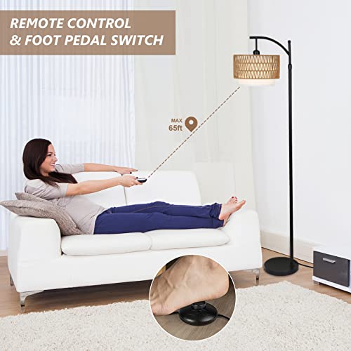 Boho Arc Floor Lamp with Remote Control & Dimmable Bulb