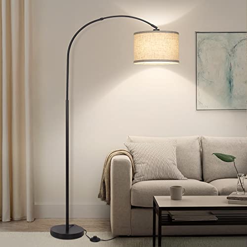 Modern Black Arc Floor Lamp with Adjustable Hanging Shade