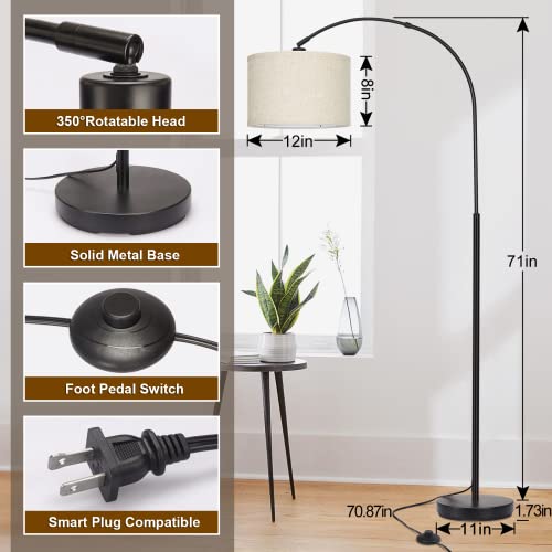 Modern Black Arc Floor Lamp with Adjustable Hanging Shade