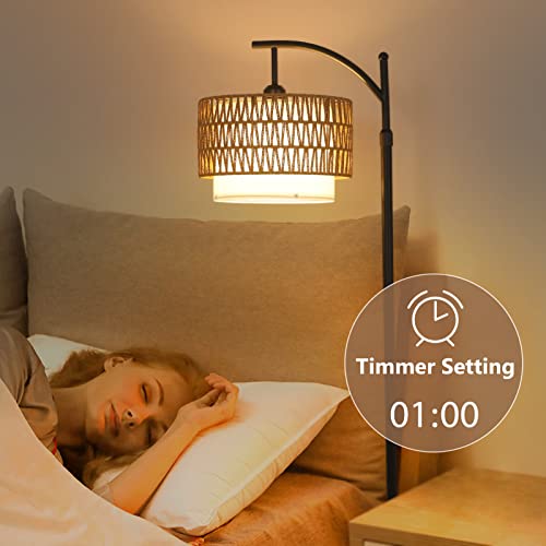 Boho Arc Floor Lamp with Remote Control & Dimmable Bulb