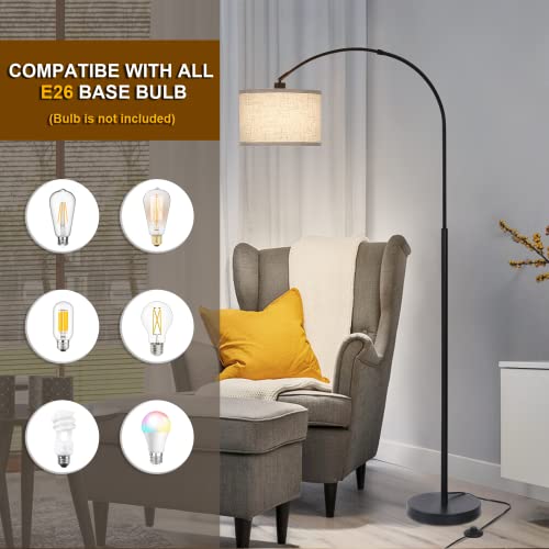 Modern Black Arc Floor Lamp with Adjustable Hanging Shade