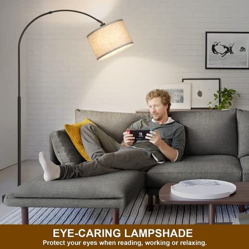 Modern Black Arc Floor Lamp with Adjustable Hanging Shade
