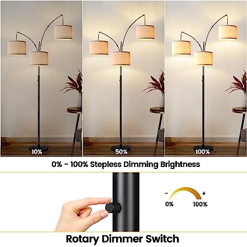 Modern 3-Light Arc Floor Lamp with Beige Shades