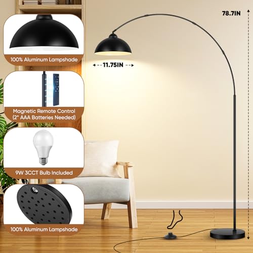 Modern Black 78" Arc Floor Lamp with Remote