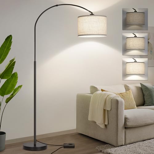 Adjustable Arc Floor Lamp with Dimmable Hanging Shade