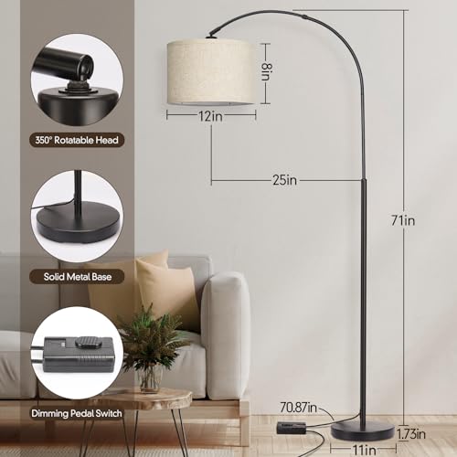 Adjustable Arc Floor Lamp with Dimmable Hanging Shade