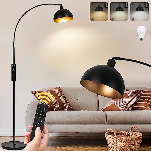 Modern Black Arc Floor Lamp with Remote-Controlled Dimming