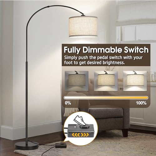 Adjustable Arc Floor Lamp with Dimmable Hanging Shade
