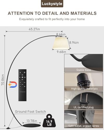 luckystyle Extra Tall Arc Floor Lamp with Dimmable LED