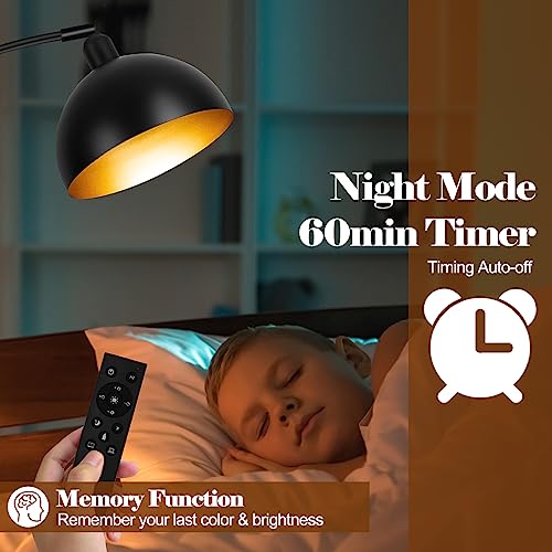 Modern Black Arc Floor Lamp with Remote-Controlled Dimming