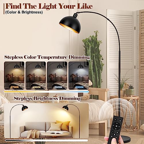 Modern Black Arc Floor Lamp with Remote-Controlled Dimming