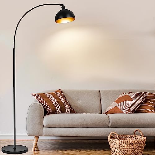 Modern Black Arc Floor Lamp with Remote-Controlled Dimming