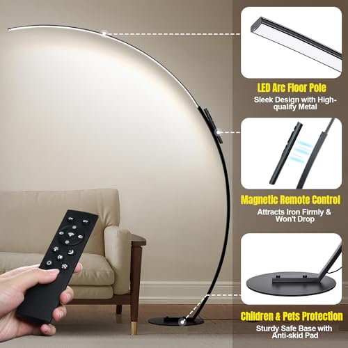 Bright LED Floor Lamp with Remote, Adjustable Color