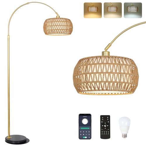 Adjustable Gold Arc Floor Lamp with Remote & Dimmable Bulb