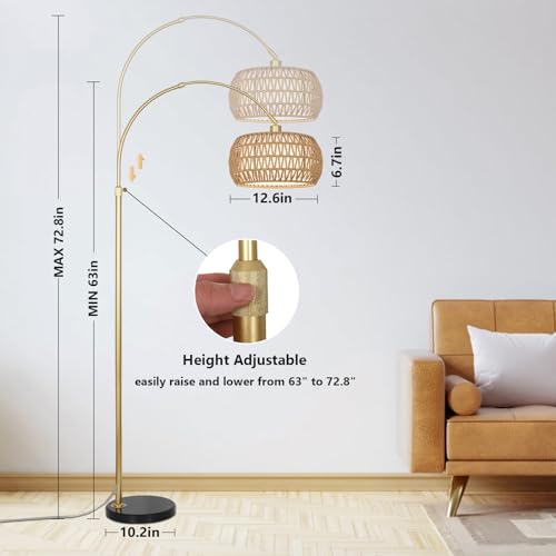 Adjustable Gold Arc Floor Lamp with Remote & Dimmable Bulb
