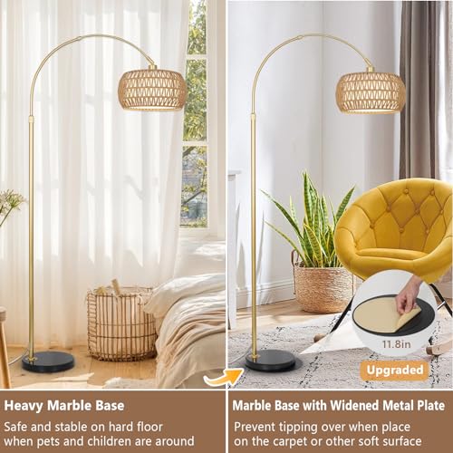 Adjustable Gold Arc Floor Lamp with Remote & Dimmable Bulb