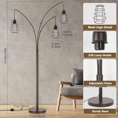Vintage Industrial 3-Light Arc Floor Lamp, 76" Tall