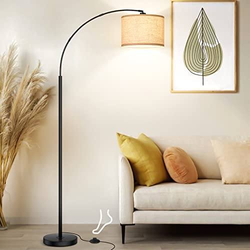 79" Black Arc Floor Lamp with Adjustable Hanging Shade