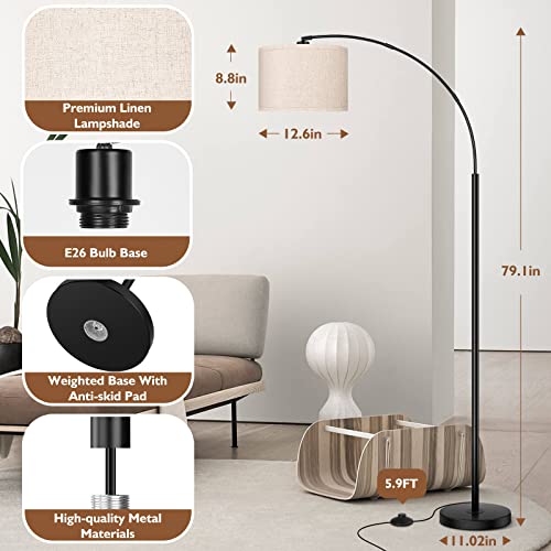 79" Black Arc Floor Lamp with Adjustable Hanging Shade