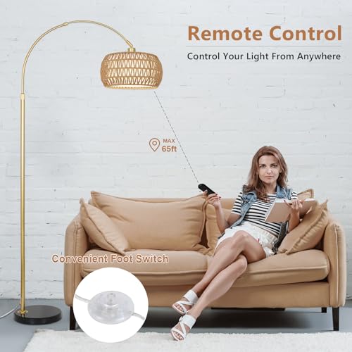 Adjustable Gold Arc Floor Lamp with Remote & Dimmable Bulb