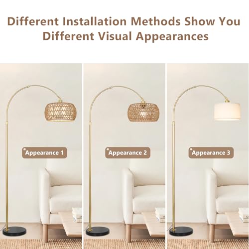 Adjustable Gold Arc Floor Lamp with Remote & Dimmable Bulb