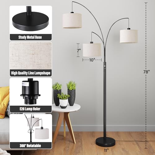 SUNMORY 3-Light Arc Floor Lamp, 78" Tall
