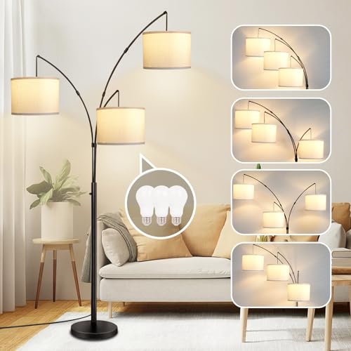 Modern Arc Floor Lamp with Adjustable Hanging (Black+Beige)