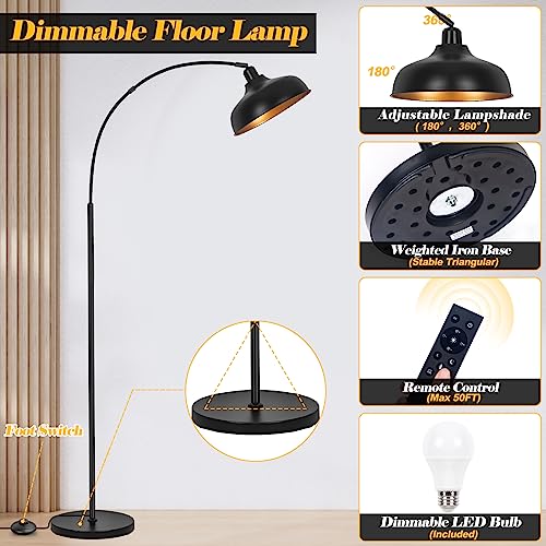 Black Arch Floor Lamp - 70" Tall, Dimmable