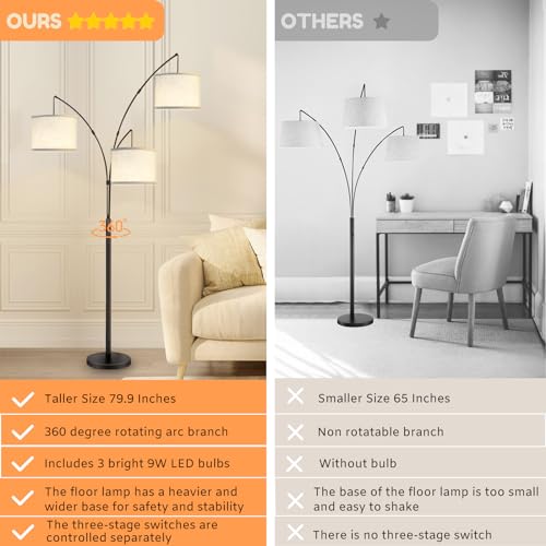 Modern Arc Floor Lamp with Adjustable Hanging (Black+Beige)